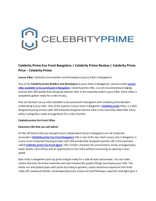 Celebrity Prime Eco Front Bangalore | Celebrity Prime Review | Celebrity Prime Price â€“ Celebrity Prime