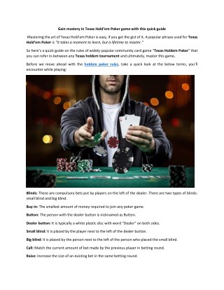 Gain mastery in Texas Holdâ€™em Poker game with this quick guide