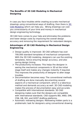 The Benefits of 3D CAD Modeling In Mechanical Design Engineering