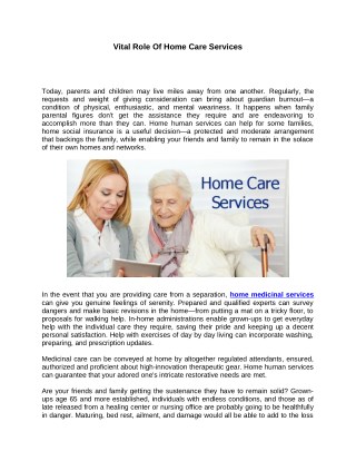 Vital Role Of Home Care Services