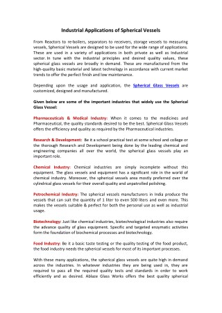 Industrial Applications of Spherical Vessels