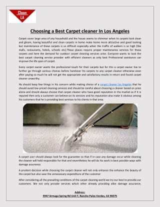 Choosing a Best Carpet cleaner In Los Angeles