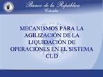 MECANISMOS PARA LA AGILIZACI N DE LA LIQUIDACI N DE OPERACIONES EN EL SISTEMA CUD