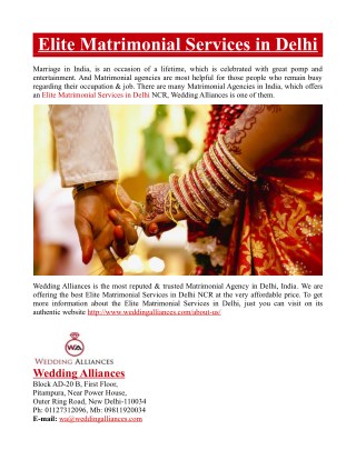 Elite Matrimonial Services in Delhi