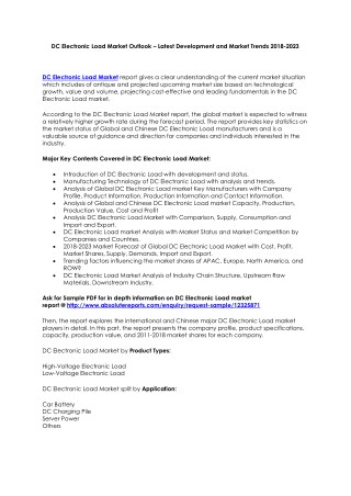 DC Electronic Load Market Outlook â€“ Latest Development and Market Trends 2018-2023