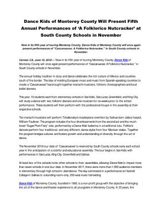 Dance Kids of Monterey County Will Present Fifth Annual Performances of â€˜A Folklorico Nutcrackerâ€™ at South County Sc