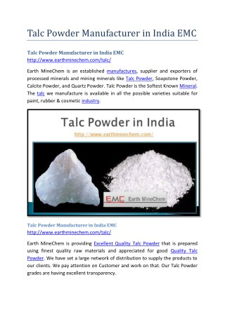 Talc Powder Manufacturer in India EMC