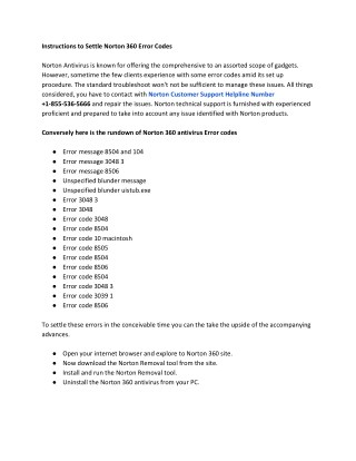 Instructions to Settle Norton 360 Error Codes