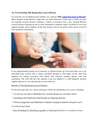 Are You Searching Title Registration Loan in Phoenix