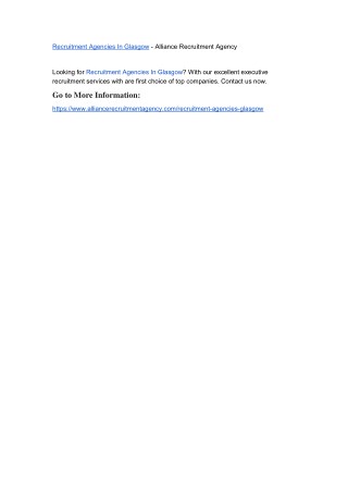 Recruitment Agencies Glasgow - Alliance Recruitment Agency