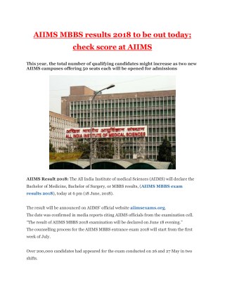 AIIMS MBBS results 2018 to be out today; check score at aiimsexams.org
