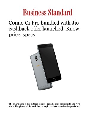 Comio C1 Pro bundled with Jio cashback offer launched: Know price, specs