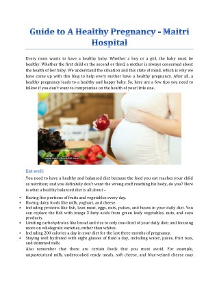 Guide To A Healthy Pregnancy - Maitri Hospital