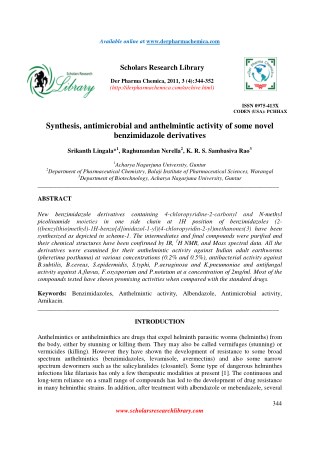 Synthesis, antimicrobial and anthelmintic activity of some novel benzimidazole derivatives