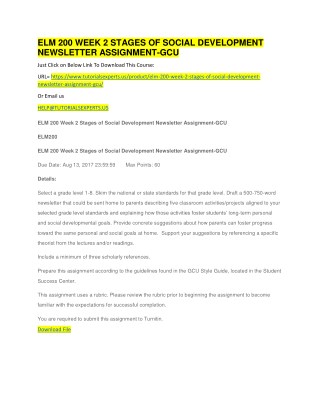 ELM 200 WEEK 2 STAGES OF SOCIAL DEVELOPMENT NEWSLETTER ASSIGNMENT-GCU