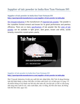 Supplier of talc powder in India Kon Tum Vietnam SVI