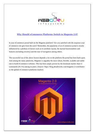 Why Should eCommerce Platforms Switch to Magento 2.0?