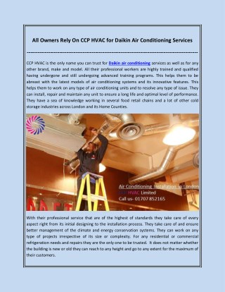 All Owners Rely On CCP HVAC For Daikin Air Conditioning Services