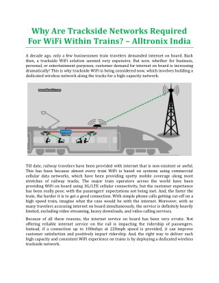 Why Are Trackside Networks Required For WiFi Within Trains? - Alltronix India