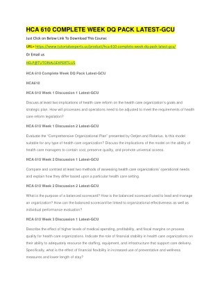 HCA 610 COMPLETE WEEK DQ PACK LATEST-GCU