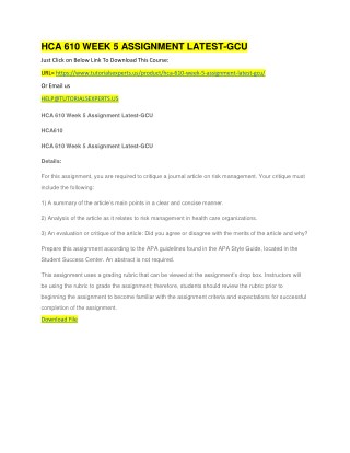 HCA 610 WEEK 5 ASSIGNMENT LATEST-GCU
