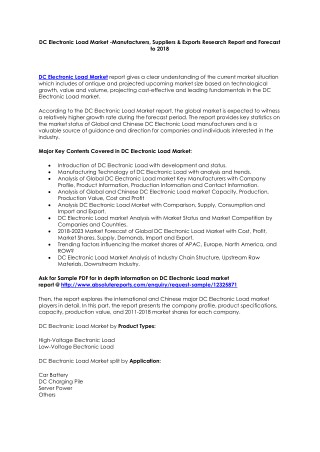 DC Electronic Load Market -Manufacturers, Suppliers & Exports Research Report and Forecast to 2018