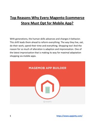 Top Reasons Why Every Magento Ecommerce Store Must Opt for Mobile App?