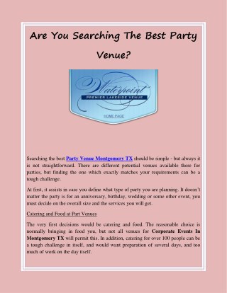 Are You Searching The Best Party Venue