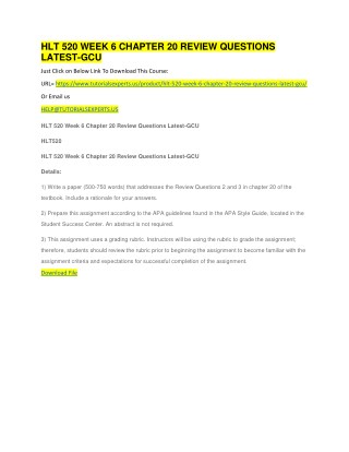 HLT 520 WEEK 6 CHAPTER 20 REVIEW QUESTIONS LATEST-GCU