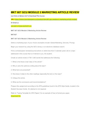 MKT 607 GCU MODULE 2 MARKETING ARTICLE REVIEW