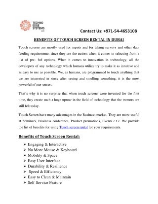 BENEFITS OF TOUCH SCREEN RENTAL IN DUBAI