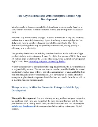 10 Essentials of Successful Enterprise Mobile App Development in 2018