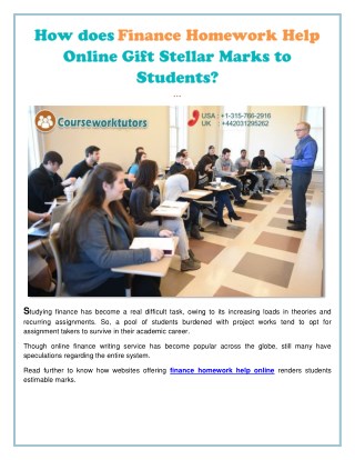 How does Finance Homework Help Online Gift Stellar Marks to Students?