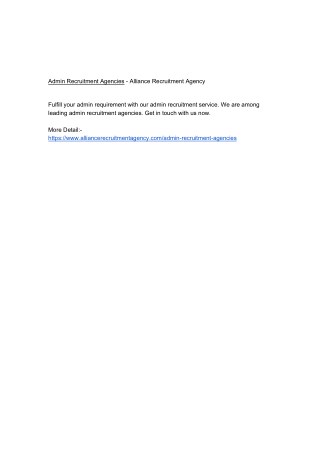 Admin Recruitment Agencies - Alliance Recruitment Agency