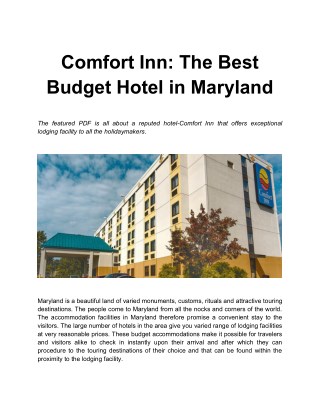 Comfort Inn - The Best Budget Hotel in Maryland