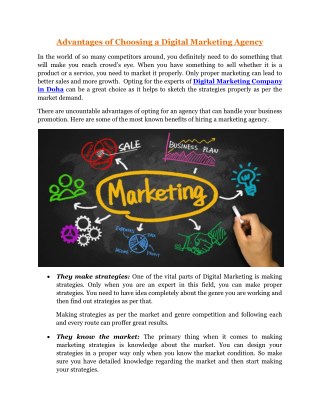 Advantages of Choosing a Digital Marketing Agency