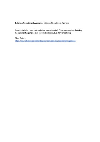 Catering Recruitment Agencies - Alliance Recruitment Agencies