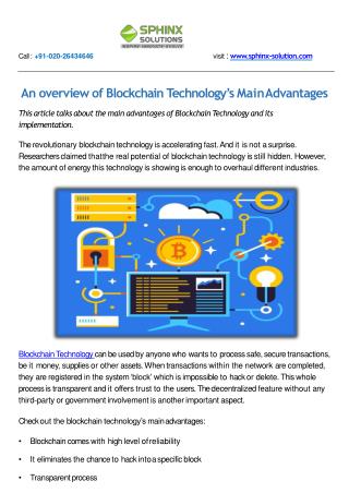 An overview of Blockchain Technologyâ€™s Main Advantages