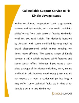 Call Reliable Support Service to Fix Kindle Voyage Issues