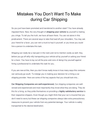 Mistakes you donâ€™t want to make during car shipping
