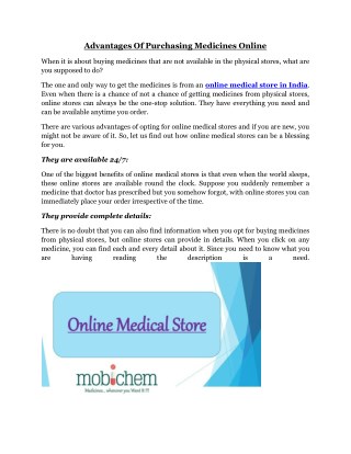 Advantages Of Purchasing Medicines Online