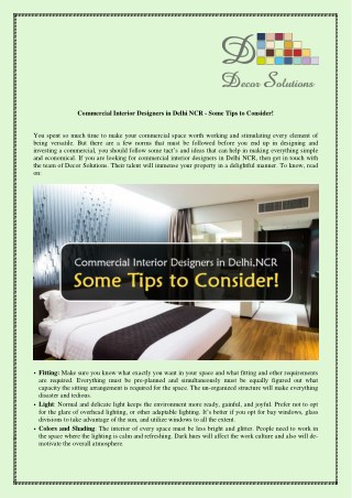 Commercial Interior Designers in Noida - Some Tips to Consider!