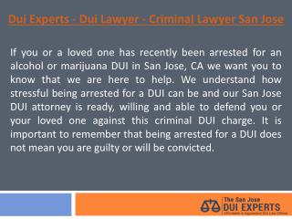 Dui Experts - Dui Lawyer - Criminal Lawyer San Jose