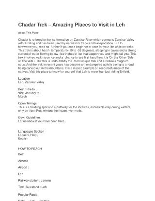 Chadar Trek â€“ Amazing Places to Visit in Leh