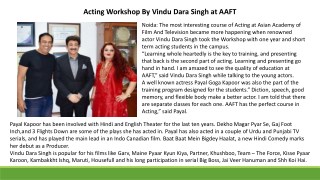 Acting Workshop By Vindu Dara Singh at AAFT