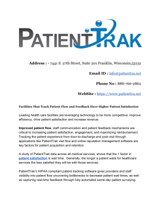 Facilities That Track Patient Flow and Feedback Have Higher Patient Satisfaction