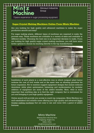 Sugar Crystal Making Machines Online From Mintz Machine