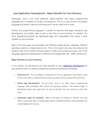 Java Application Development - Major Benefits For Your Business
