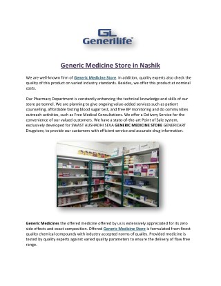 Generic Medicine Store in Nashik