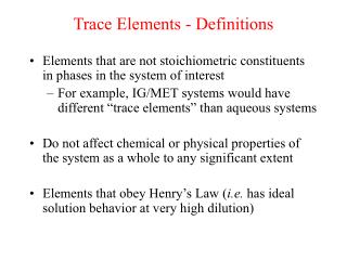 Trace Elements - Definitions